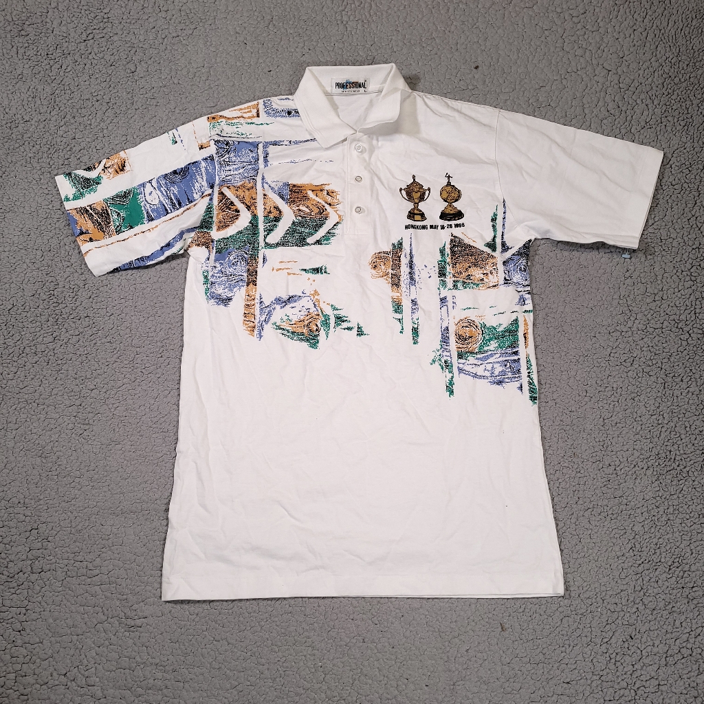 Vintage Hong Kong 1996 Thomas Cup Uber Cup Shirt Mens L 90s White Graphic Polo